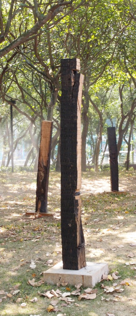 Slice 2012-13 Wood, 3 columns for a set, 160 (H) x 18(W) x 18(D)cm each column. Quarry Bay Park